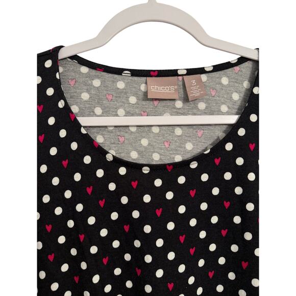 Chico's Women's XL Whimsigoth Heart Polka Dot Long Sleeve Cotton Modal Shirt - Picture 3 of 12